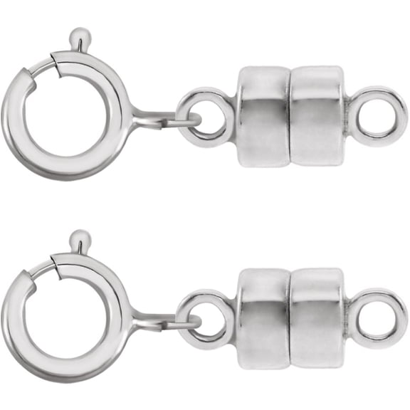 2 - NEW SOLID 14K White Gold Round Magnetic Clasp w/ 14K White Gold 5mm Spring Ring Clasp For Necklaces, Bracelets, And Anklets.