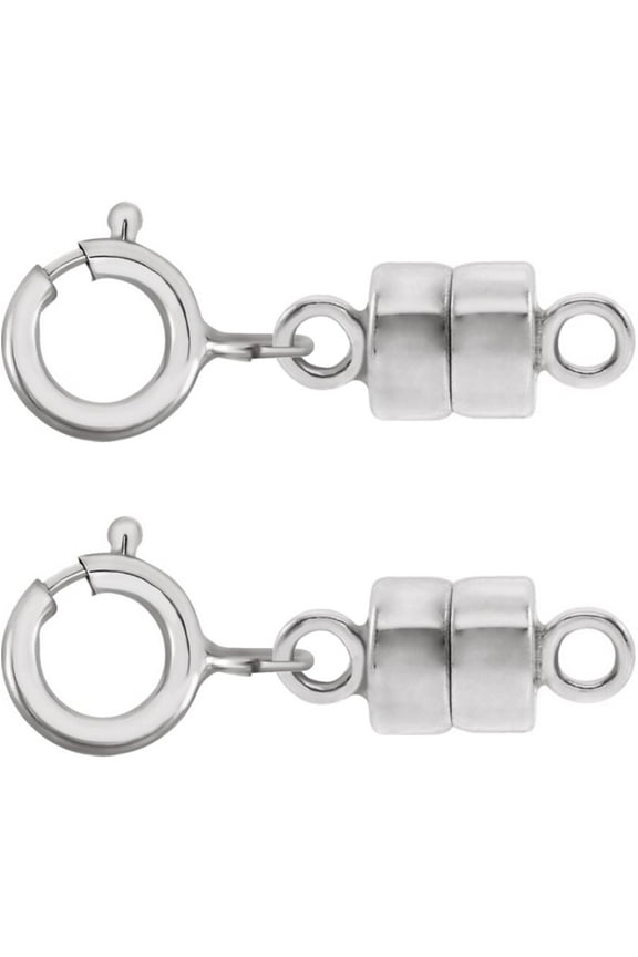 2 - NEW SOLID 14K White Gold Round Magnetic Clasp w/ 14K White Gold 5mm Spring Ring Clasp For Necklaces, Bracelets, And Anklets.