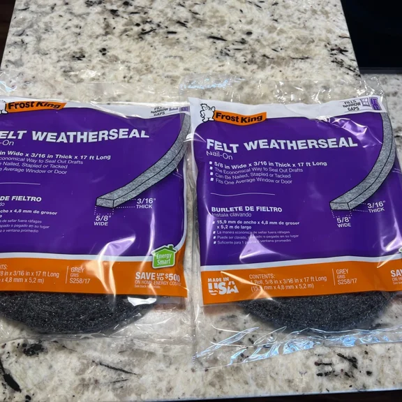 (2) Nail-On Felt Weatherstrips, 5/8W X 3/16-In. T X 17-Ft.