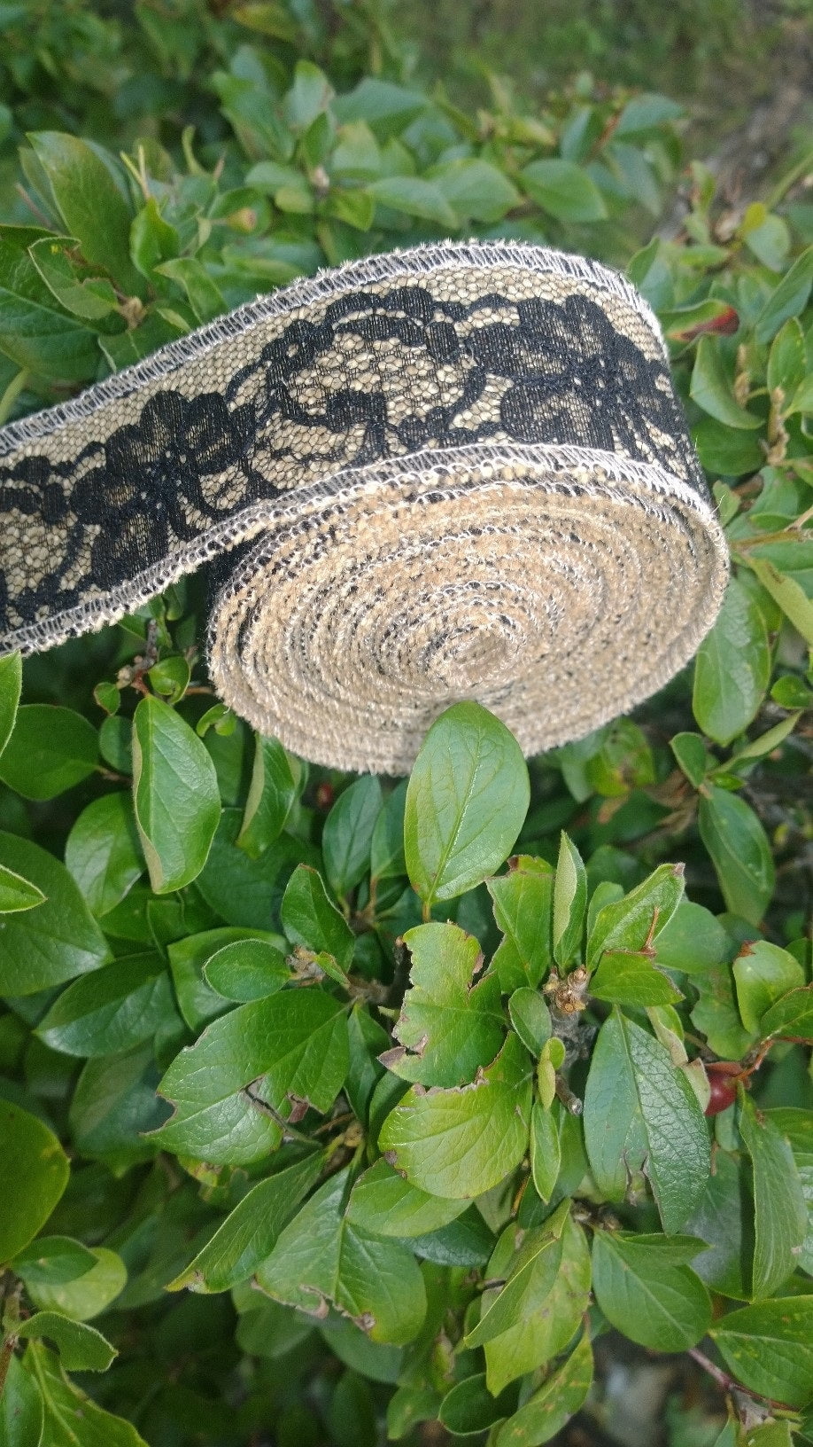2 Natural Burlap Ribbon W 2 Black Lace 5 Yards Made In Usa-,