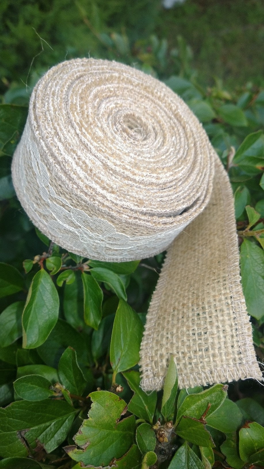2 Natural Burlap Ribbon W 2 Ivory Lace 5 Yards Made In Usa-,