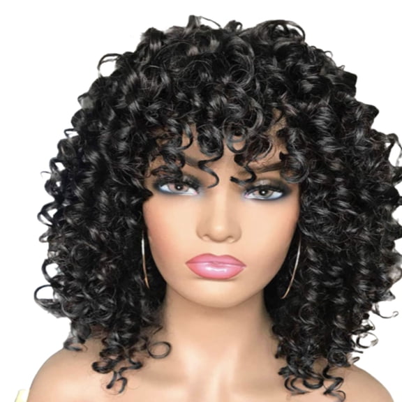 2. Natural-Looking Synthetic Curly Wigs Hairpiece For African Women, Fiber Headgear Quick Hairstyle
