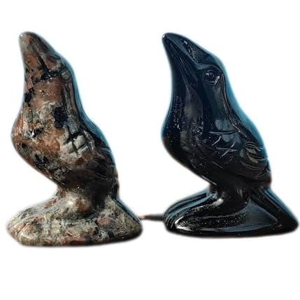 2"Natural Obsidian Flame Stone Crystal Raven Statue Healing Crystal Handmade Sculpture Guardian Pocket Statues Reiki Bird Meditation Office Home Decoration Gift