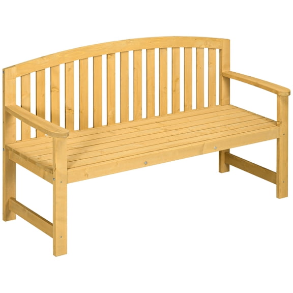 2 Natural Wood Outdoor Bench - 56.25" Patio Garden With And Armrest For Porch, Poolside, Balcony In 56"