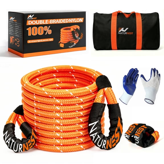Naturnest Kinetic Recovery Rope 55000 LBS 30FT Nylon 66 Offroad Tow Rope with 2 Soft Shackles,Reflective 32-Strand Braided Vehicle Recovery Strap for Jeep SUV Truck