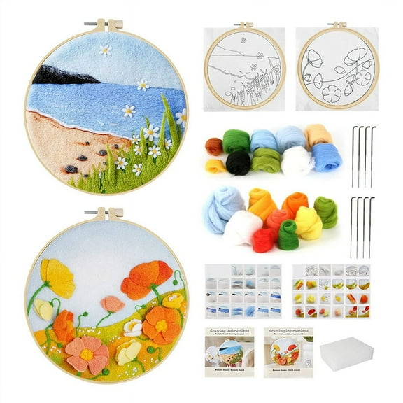 2 Needle Felt Kits,Needle Felt Kit, Wool Felt Supplies with Instructions,Needle Felt Pads,Felt Needles,W350+W406