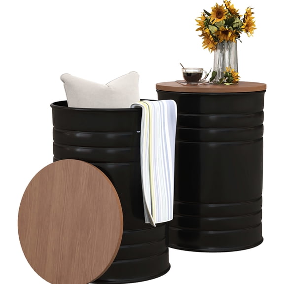 2 Nesting Storage Ottomans With Lids. Chic Accent. Hidden Removable Tops. Metal Frame, 264 Lbs Capacity Each. 14.5" X 19" H & 12.5" 17.75" H. No Assembly Needed Theme Storage. Space Strong Metal,