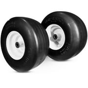 2-Pcs 13x6.50-6 Flat-Free Tires w/Steel Rim, 5"-7.1" Hub, 5/8" Bearing for Lawn Mower Tractor