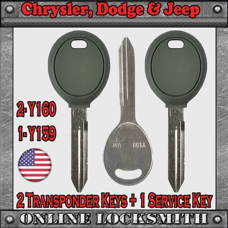 2 New Jeep Replacement Keys Y160 Transponder Chip Key + Free Service Key Y159