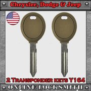 2 New Uncut Transponder Keys For Chrysler, Jeep & Dodge Y164 Car Ignition Keys