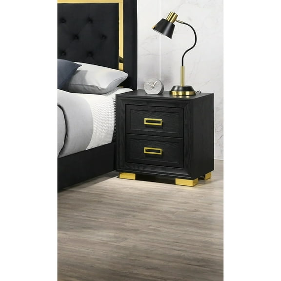 2 Nightstand In Black And Gold, Bedroom Essential Glamorous Nightstand, Finish Gold Accessories
