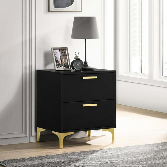 2 Nightstand In Black And Gold - Transform Your Bedroom Into A Luxury Space Glamorous 2 Drawer Storage