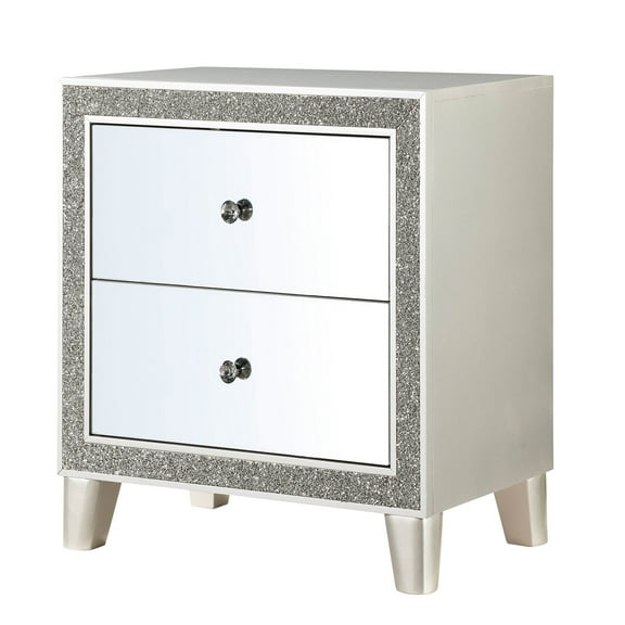 2 Nightstand In Champagne - Mirrored Finish, Felt Lined For Bedroom Grandeur Ambiance