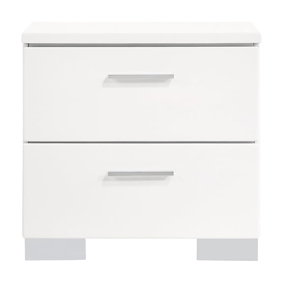 2 Nightstand With White Glossy Surface - Spacious Storage Inside Felt-lined Drawers Smooth Metal Glides Contemporary Bedroom Furniture Solution Stable Elegant Accessory