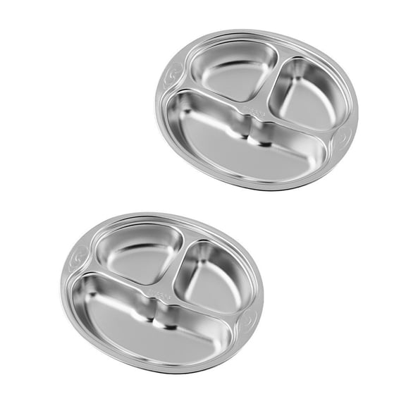 2 Nonrust Steel Childrens Plates Efficient User Friendly Dishware Set For Kids Break Resistant Smooth Brims Easy Cleaning Finishes Perfect For Family Dining Travel Use