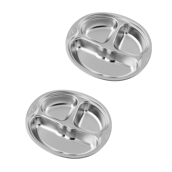 2 Nonrust Steel Childrens Plates Efficient User Friendly Dishware Set For Kids Break Resistant Smooth Brims Easy Cleaning Finishes Perfect For Family Dining Travel Use