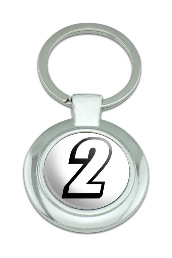 2 Number Two Classy Round Chrome Plated Metal Keychain