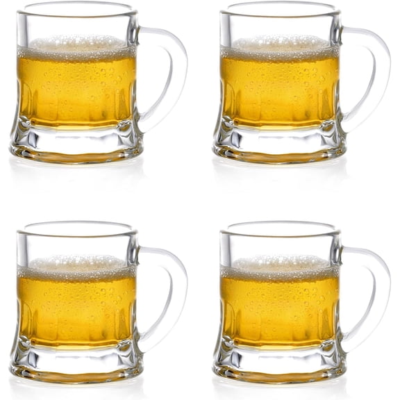 2 OZ Mini Beer Mug Shot Glasses, Mini Beer Shot Glasses with Handles for Freezer Beers Whiskey Tequila Vodka, Beers Mugs Shot Glass Bulk for Christmas Party Men Women Father Dad(4 PCS, Glass)