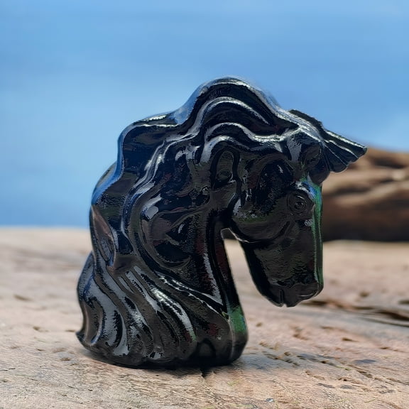 2"Obsidian Crystal Unicorn Statue Figurine Hand Carved Gem Unicorn Stone Animal Carvings Collectible Figurine Reiki Meditation Desk Home Decor Gift