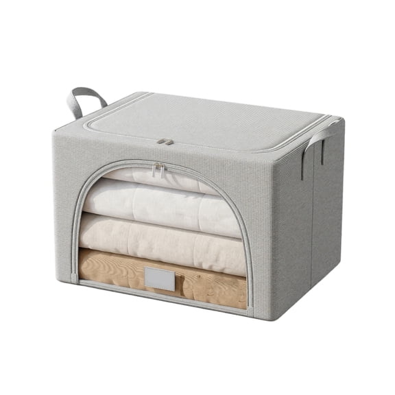 2 Openings Clothes Storage Bins with Oxford Frame, 100L Foldable Storage Bin for Clothes, Clothing Storage Bins with Lid, Storage Box With Clear Window& Zippers& Durable Handles (23.6×16.5×15.7in)