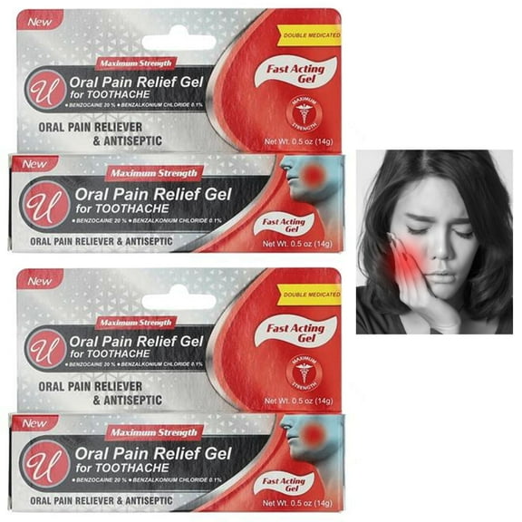 2 Oral Analgesic Gel Maximum Strength Benzocaine 20% Toothache Pain Relief 0.5oz