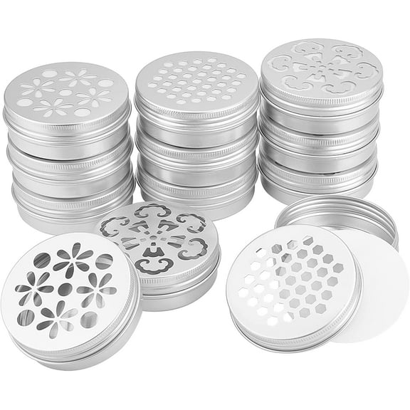 2 Ounce Aluminium Tins 12pcs 3 Styles Empty Storage Containers with Hollow Lids 60ml Screw Lid Round Jars Sample for DIY