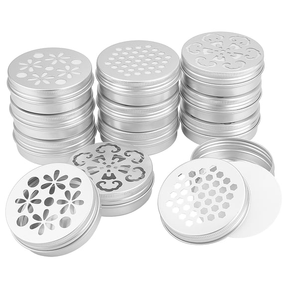 2 Ounce Aluminium Tins 12pcs 3 Styles Empty Storage Containers with Hollow Lids 60ml Screw Lid Round Jars Sample