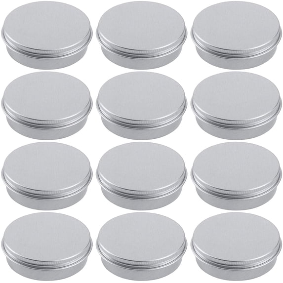 2 Ounce Aluminum Tin Jar Refillable Containers 60 ml Screw Lid Round Container Bottle for Cosmetic,Lip Balm, Cream, 12 Pack.