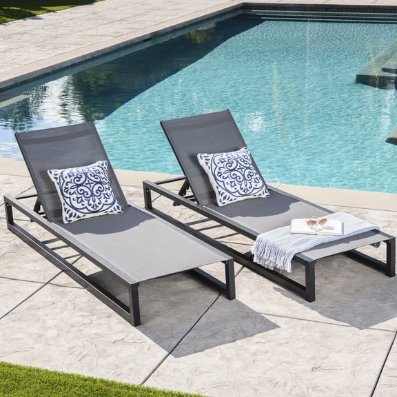 2 Outdoor Chaise Lounge - Breathable Mesh Seats, Stable Lounges (2) Adjustable Mesh, Construction