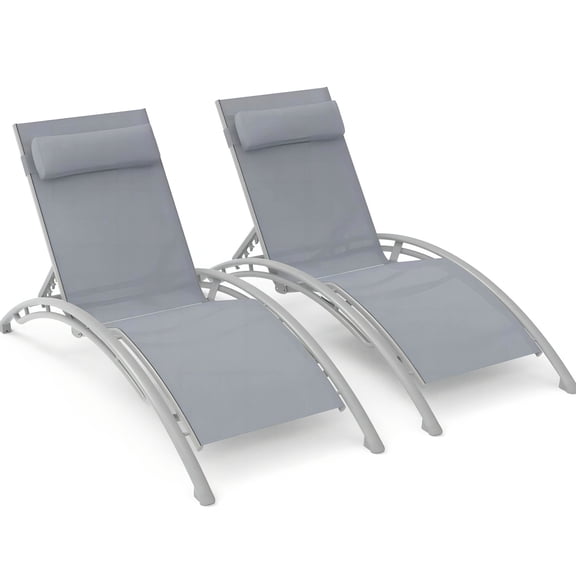 2 Outdoor Chaise Lounge In Gray - Adjustable , Detachable Pillow, Quick-drying For Pool Lightweight Lawn