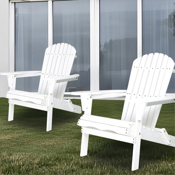 2 Outdoor Folding Chair - White Wood, Grain, Construction Wood Patio Folding,