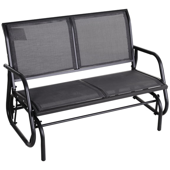 2 Outdoor Glider Chair , Double Swing Rocking Bench. Gray. Breathable Sling Cloth, Water- & -. Powder Coated Steel Frame, Supports 440 Lbs. Smooth Rocking, Ideal For Backyard, Garden, Porch. 47.25"l