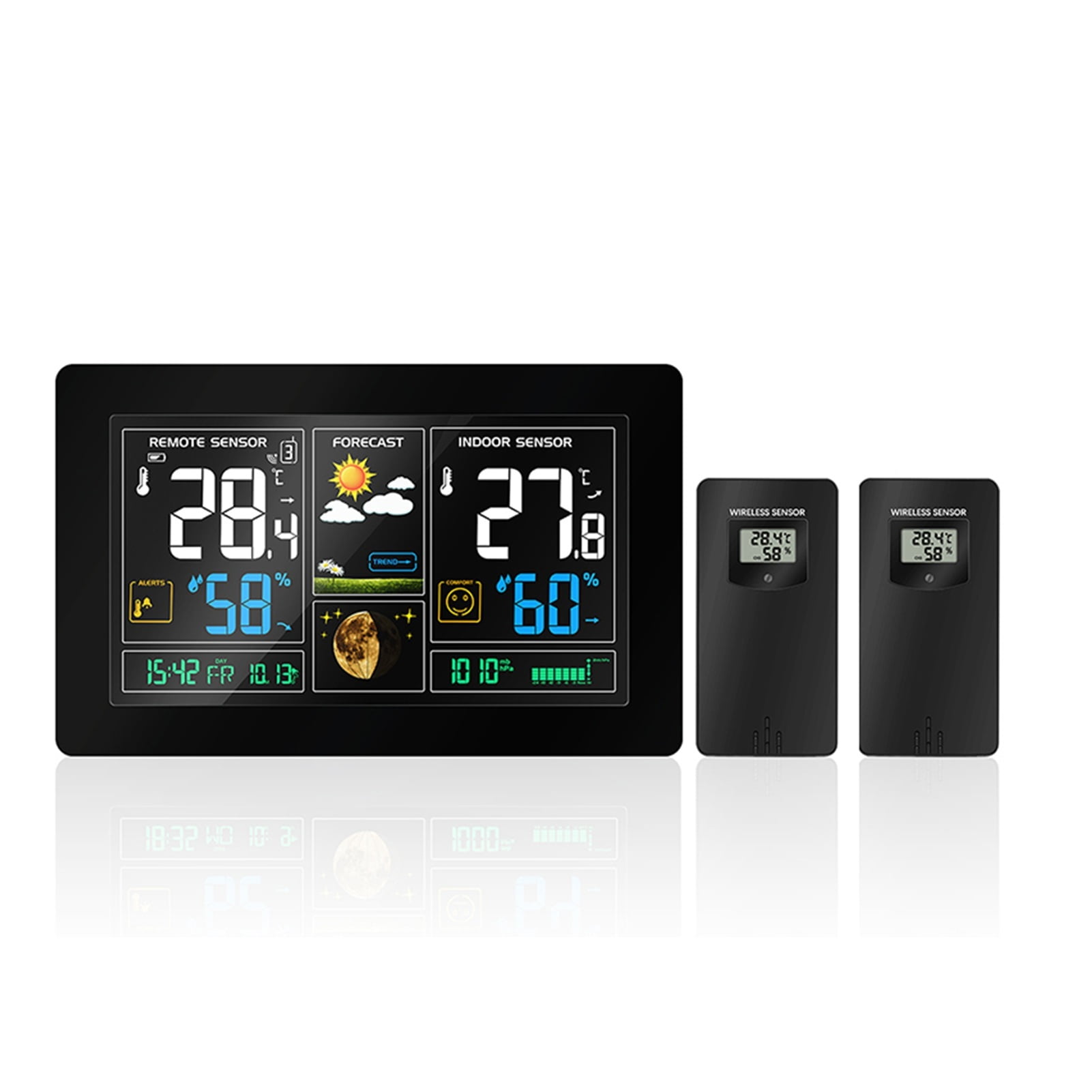 2 Outdoor Sensor Weather Station With Wireless Temperature Humidity Display Weather Forecast RCC Snooze Alarm Clock Colorful LCD ,Easy to Operate
