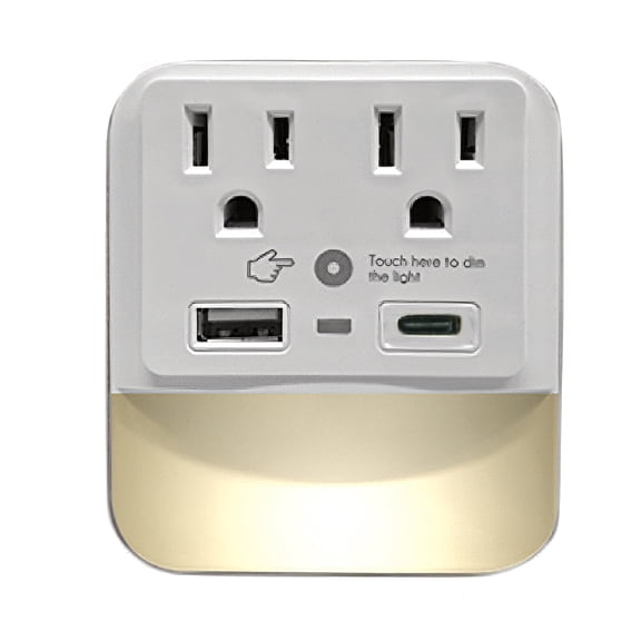 Ciao Tech 2-AC Outlet and 2-USB Port 300-Joules Travel Charger Surge Protector Wall Tap with LED Night-Light, CPATU00-066