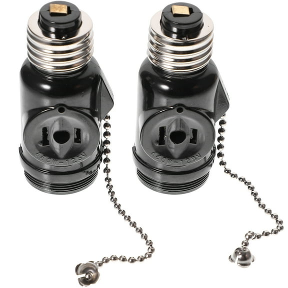 2 Outlet Light Socket Adapter,E26 Bulb Socket to Outlet Splitter Converts Medium Screw Socket Two Outlet Screw Socket with Pull Chain