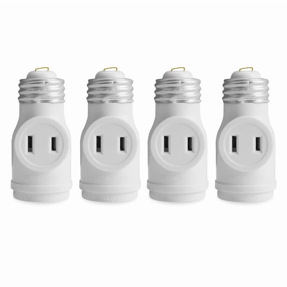 2 Outlet Light Socket to Plug Adapter, Electrical Screw in Light Bulb Socket Outlet Adapter, Lamp Holder, Dual Polarized E26 ETL, White (4PACK)