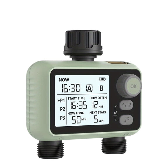 2-Outlet Water Timer A/B 6P Plans Watering Delay with Intelligent Rain Sensor