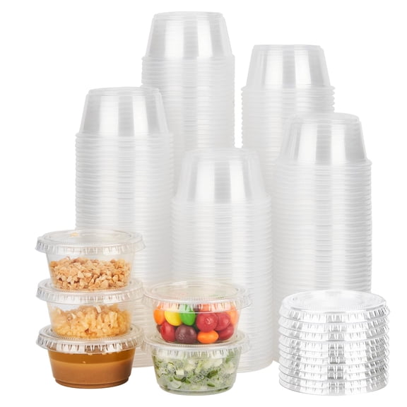 2 Oz 500 Pack Clear Plastic Portion Cups With Lids For Condiments, Jello, Samples And Meal Prep