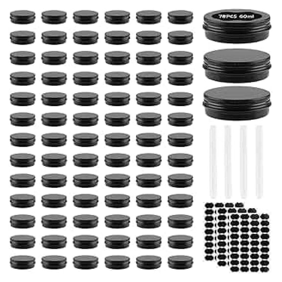 2 Oz Aluminum Tin Cans - 78 Pcs Round Metal Containers with Screw Lids, Refillable Cosmetic Food Candle Jars for DIY Storage