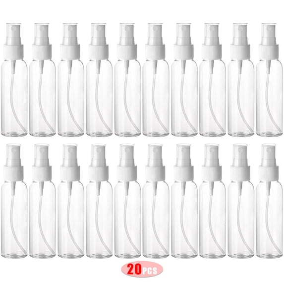 2 Oz Empty Spray Bottles Set of 20, Fine Mist Refillable Plastic Spray Bottles for Essential Oils, Toners, Skincare & Cleaning, Portable Leakproof Travel Containers (Clear), By Preplabs