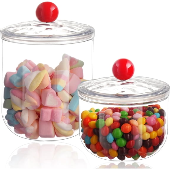 2 P Candy Jars with Lids - 47 & 30 OZ Clear Plastic Cookie Storage Containers Airtight Apothecary Canisters for Kitchen Home Decorative Pantry Office Party Organ Sugar Tea Coffee Sns