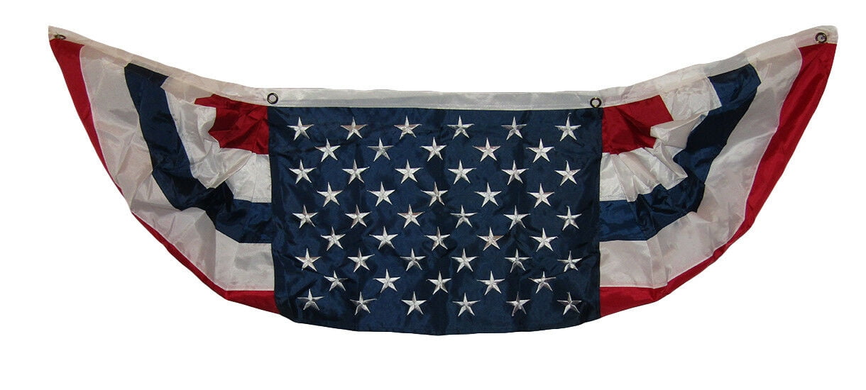 (2 PACK) 1.5x5 USA American Embroidered Sewn Nylon 2ply 1.5'x5' Bunting Fan Flag