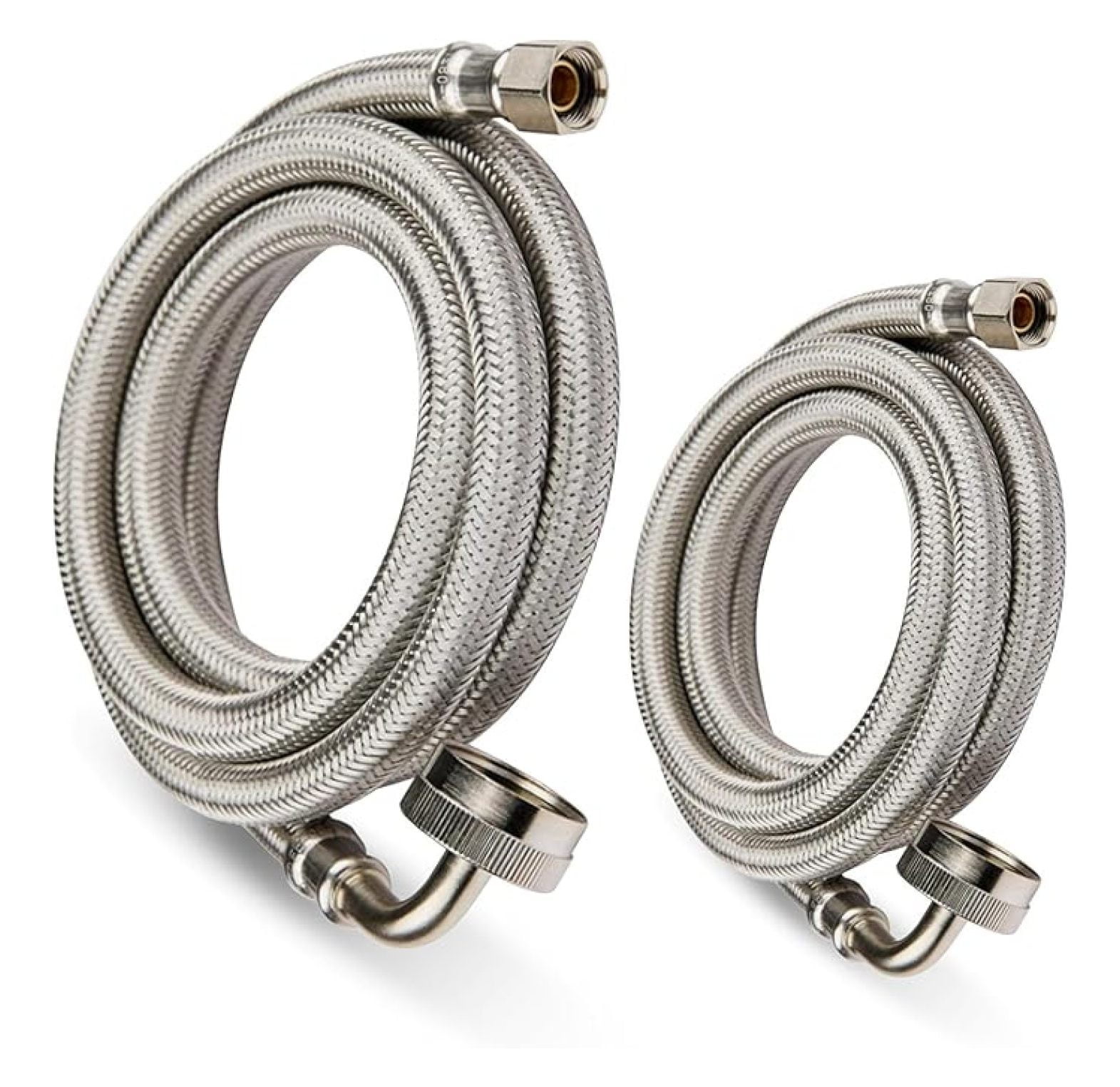 2-PACK 10 FT Stainless Steel Dishwasher Hose with 90 Degree FGH Elbow, 3/8" Comp x 3/4” FHT Water Supply Line