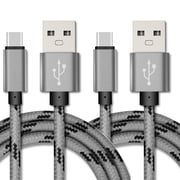 2-PACK 10FT USB Type C Cable, Fast Charger, URUS USB-A to USB-C Charging Cord, Nylon Braided, Compatible with Samsung Galaxy S23, S22, S21, S20, S10, S9, Note20 10 9, Universal USB-C Charger, Gray