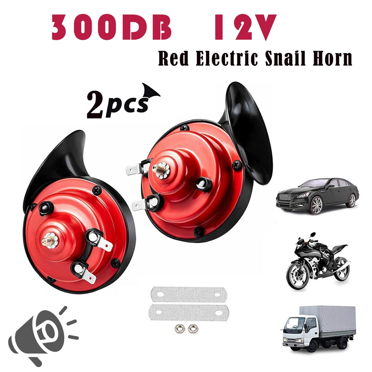 2 PACK 12V 300DB Super Loud Train Horn Waterproof for Motorcycle Car Truck  SUV Boat Red