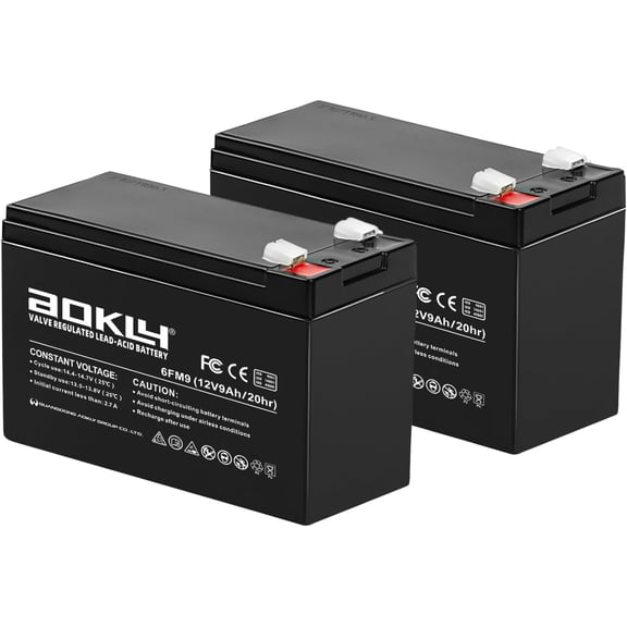 2-PACK 12V 9Ah Battery, Replacement Sealed Lead Acid 12 Volt 9 AH Rechargeable 6FM9 SLA AGM Battery, F2 Terminals