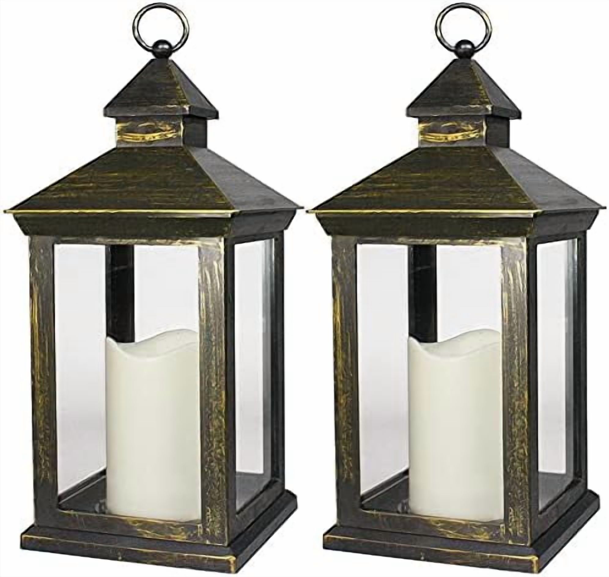 2-PACK 14 Inch Vintage Decorative Candle Lanterns With Timer - IP44