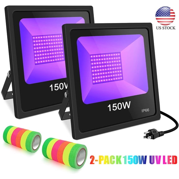 2-PACK 150W UV LED Black Light Stage Glow Party Club Floodlight IP66 +Free Tapes
