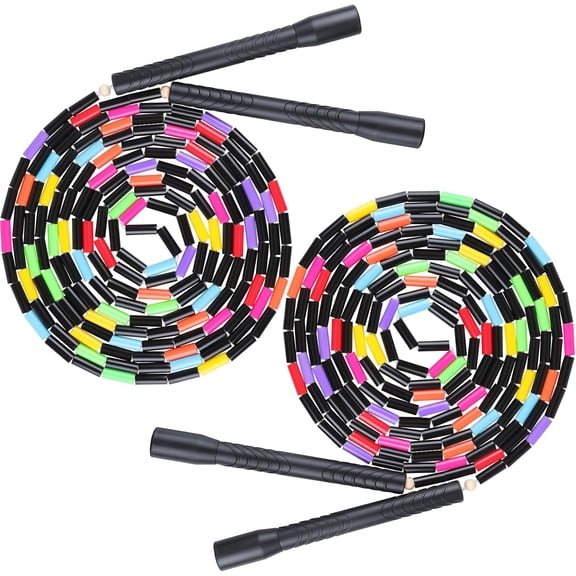 2 PACK 16.5FT Double Dutch Jump Ropes for Adults Kids, Rainbw Long Rope, 1 Beaded Rope Fitness, Segmented Skipping Exercise Training, Tangle-Free