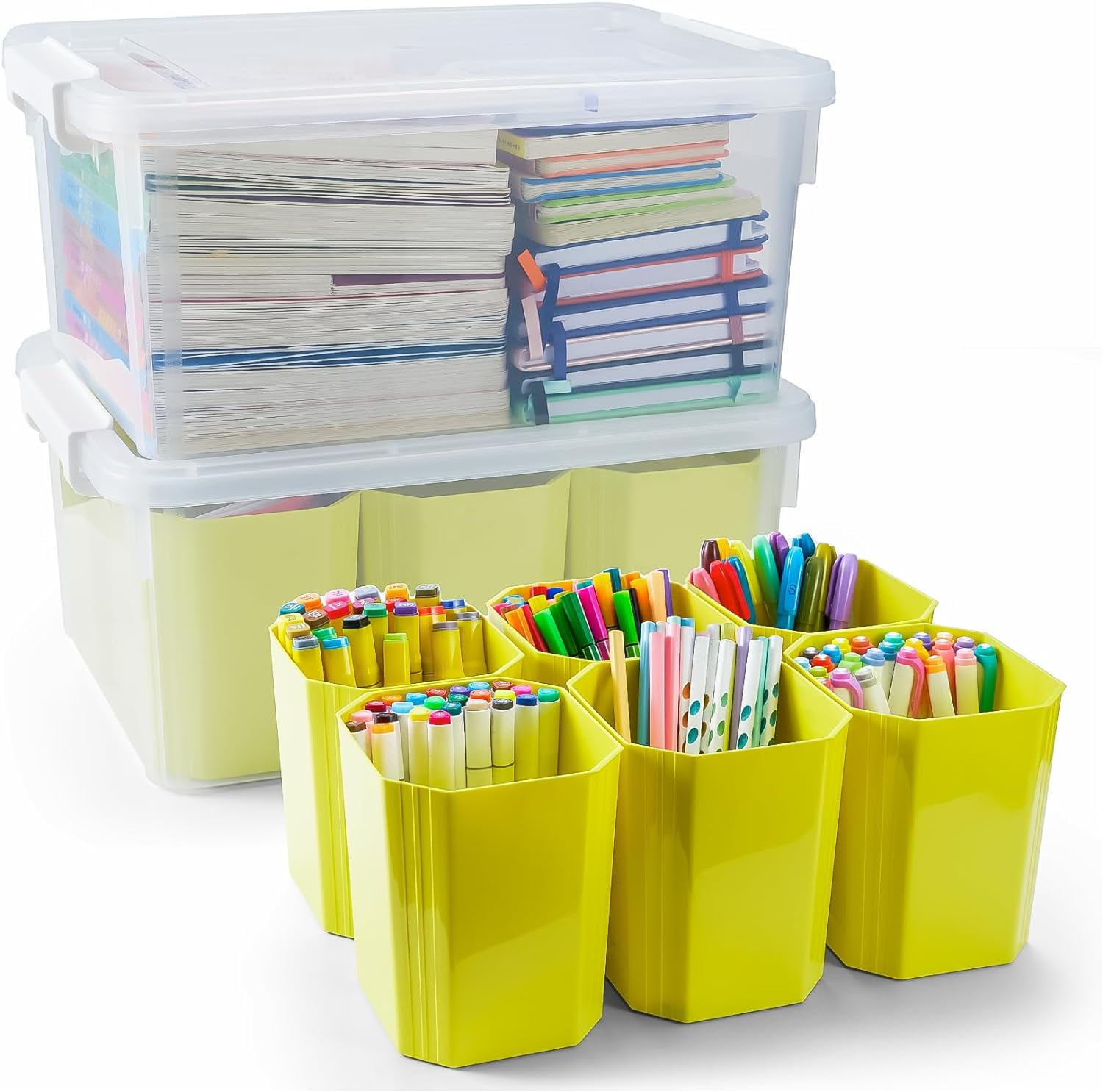 2 PACK 17 QT Plastic Clear Craft Organizer with 6 Containers - Storage ...